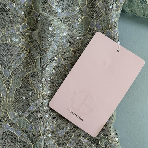 NWT JS Collections Sequin V-Neck Cape Gown Metallic Lace Light Blue Formal Dress - Picture 6 of 8